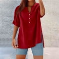 thumbnail image 2 of Lixiuxyad Summer Shirts Women's V Neck Button Down Shirt Casual Summer Tops With Side Slit, 2 of 4