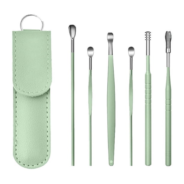 Limpiador de oídos de 6 piezas, limpiador de cera para oídos, kit de eliminación de cera para oídos de acero inoxidable,