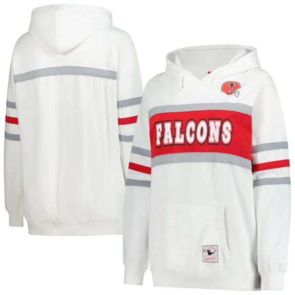 Women's Mitchell & Ness White Atlanta Falcons Plus Size Head Coach Throwback Pullover Hoodie