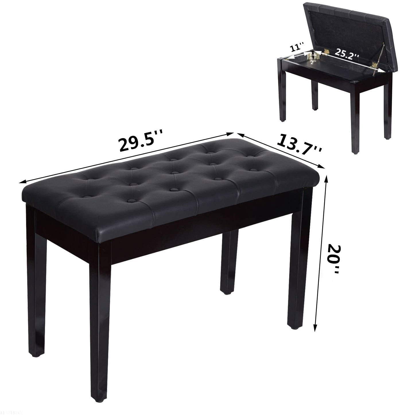 Piano Bench With Padded Cushion And Music Book Storage Compartment  Duet Wooden Seat 13.7 X 29.5 20 Inches Load 440lb Black