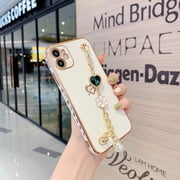 Dteck Luxury Plating Soft TPU Case for iPhone XS Max with Love Heart Gemstone Chain Bracelet Strap Shiny Cute Protective Cover for Women Grils For iPhone XS Max,White