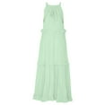 thumbnail image 4 of IUZSOKIL Sundresses for Women Maxi Sleeveless Halter Tie Back Ruffle Tiered Maxi Beach Built in Bra Dress Flowy Pleated Dresses Mint Green L, 4 of 7