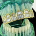 thumbnail image 2 of 14k Gold Plated Over Real Solid 925 Sterling Silver Grillz Baguette Top 6 Teeth Pre-made Grills, 2 of 7