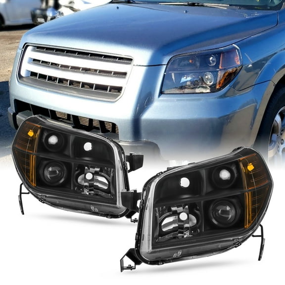 AKKON - For Honda Pilot Black Driver Left Passenger Right Side Projector Headlights Head Lamps Replacement Set