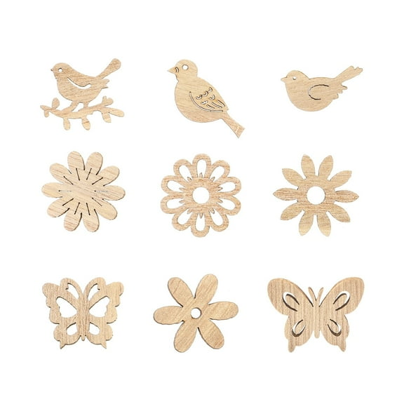 Clearance Under $10 Desktop Ornament, 100 Pcs Wood Wooden Crafts Ornaments Unfinished Cutouts Slices Diy Flowers Paint Shapes Blanks Blank Flower Craft Slice Ornament