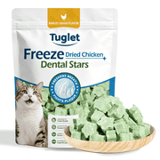 TUGLET Freeze Dried Chicken Cat Grass Dental Indoor Cat Treats, Hairball Support & Teeth Cleaning Cat Snacks for Small, Medium & Large Cats, 3.6 oz Bag