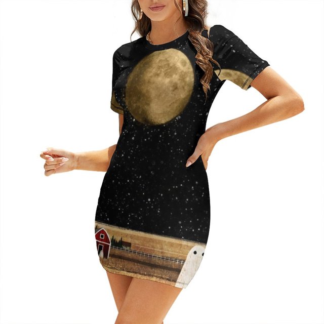 Harvest Moon Robe Évasée Col Carré Élégante Mode Féminine Imprimée Automne