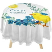 SKYSONIC Easter Egg Chicken Round Tablecloth 60inch Indoor Wrinkle Free, Forget Me Not Circular Lace Table Cover Washable for Kitchen Party BBQ Dining Decor
