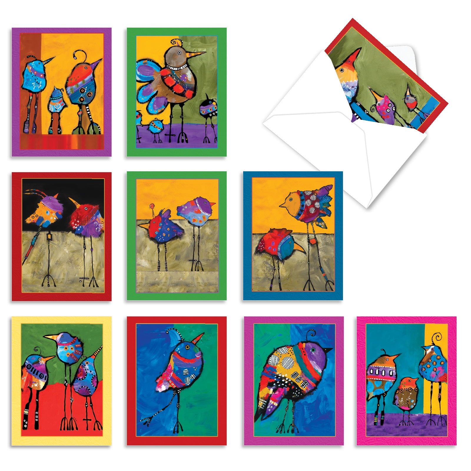 10 All Occasion Blank Note Cards Assorted (4 x 5.12 Inch) - BOHEMIAN BIRDS M3319