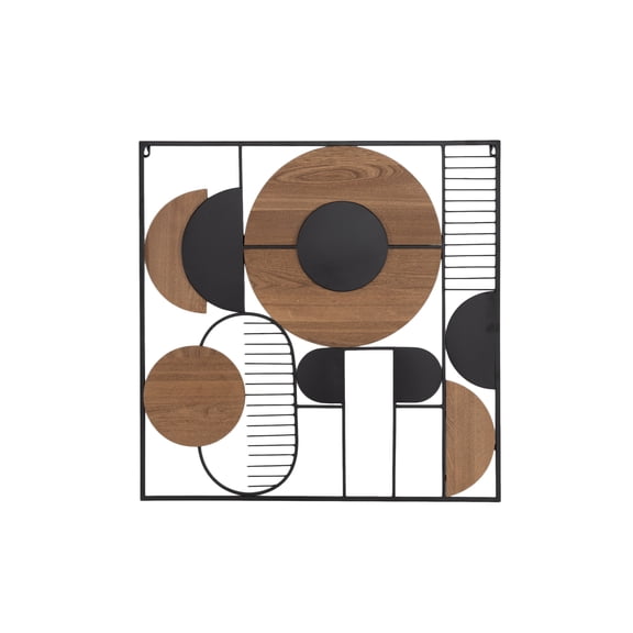 DecMode Black Metal Geometric Wall Decor with Brown Wooden Shapes