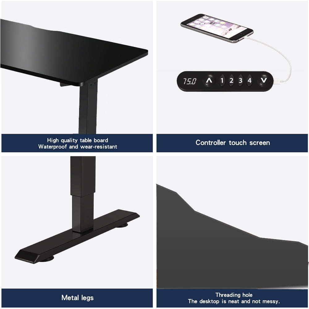 55" x 24" Black Electric Standing Desk, Height Adjustable Sit Stand Desk with Type-C Port for Home Office