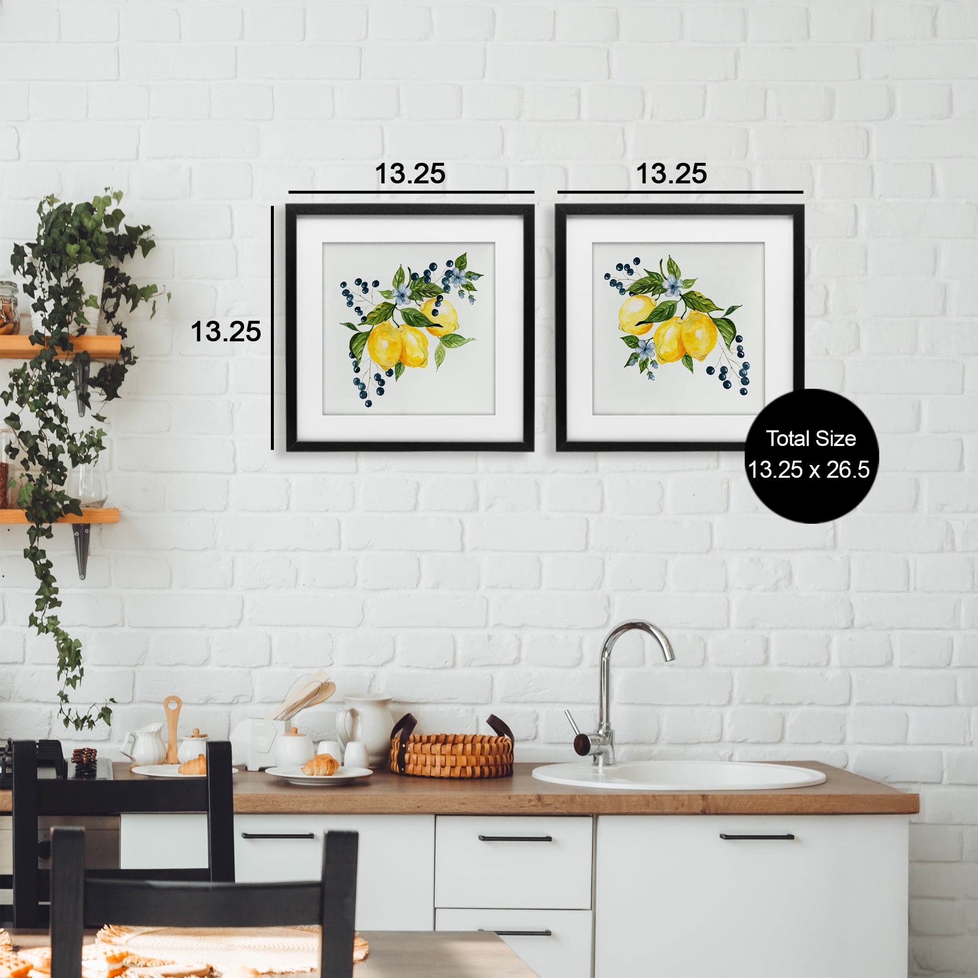 Stupell Industries Citrus & Berries Cluster 2 Piece Black Framed Print Under Glass Set, design by Livi Finn