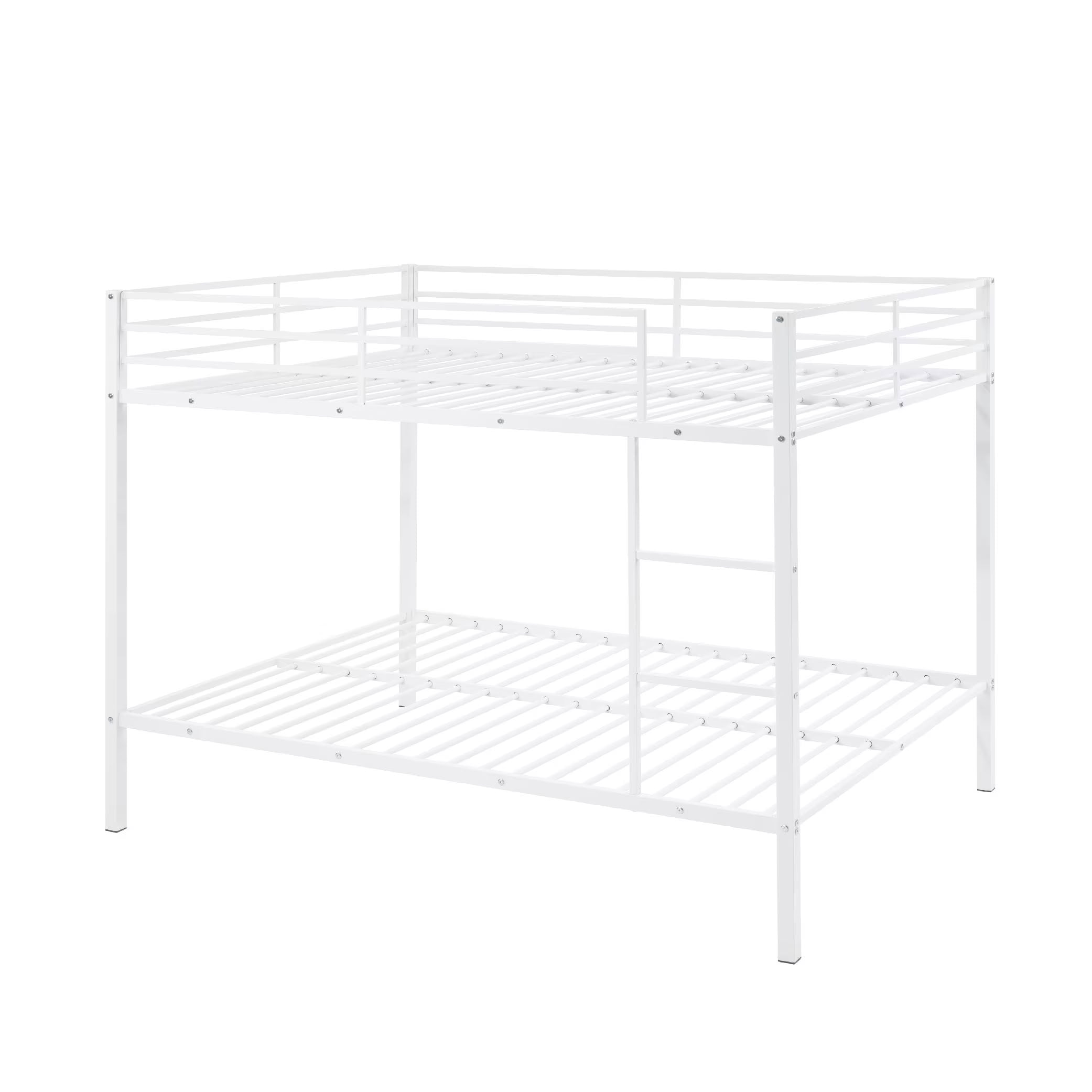 MAYEERTY Full Over Full Metal Bunk Bed, Low Profile Bed Frame with Built-in Ladder and Full Length Guardrails, Space Saving for Kids Teens Dorm Room