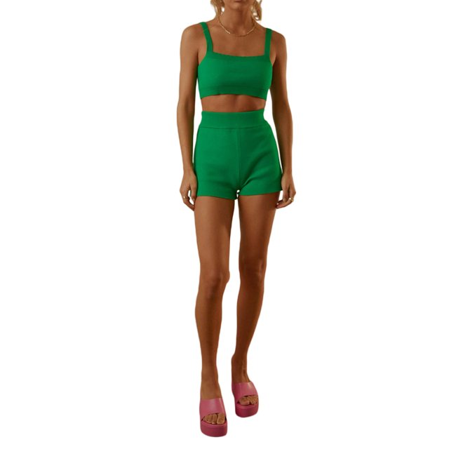 Gupgi Ensemble Tricoté 2 Pcs pour Femmes, Haut Court Sans Manches en Crochet et Short