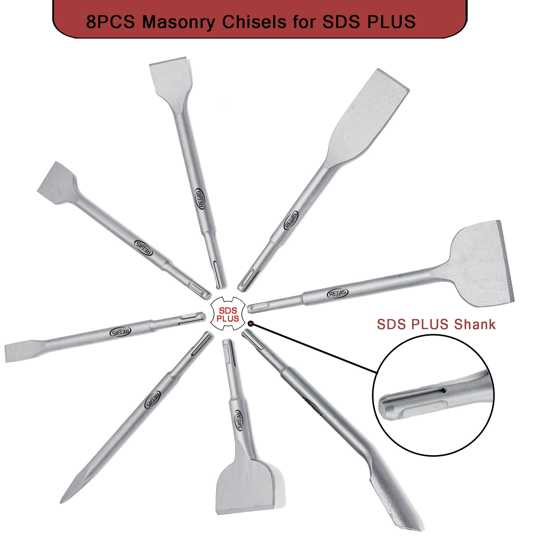 8 pcs SDS Plus Chisel Set Masonry Concrete Drill Bit Set Tile Removal Chisel Bits for Rotary Hammer