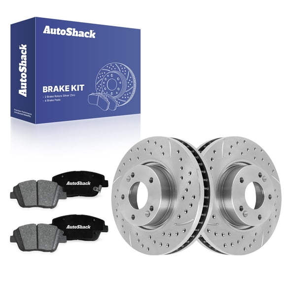 AutoShack Front Brake Rotors & Premium Pads for Hyundai, Sonata 2016-2019, FWD L4 1.6L 2.0L 2.4L - Silver Zinc Coated Drilled & Slotted - SilverShield Pro - 11.81" (300 mm), 5-Lug