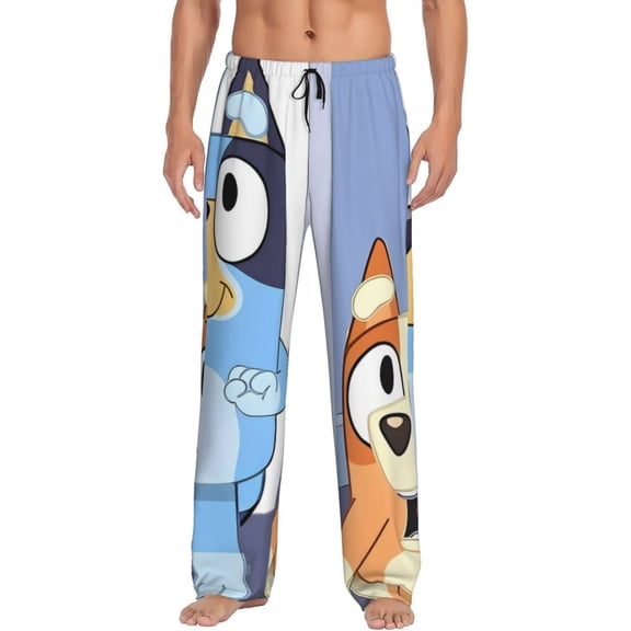 Masiiu Bluey Pattern Men's Pajama Pants, Elastic Waist with Drawstring and Pockets, Comfortable Loungewear-Small