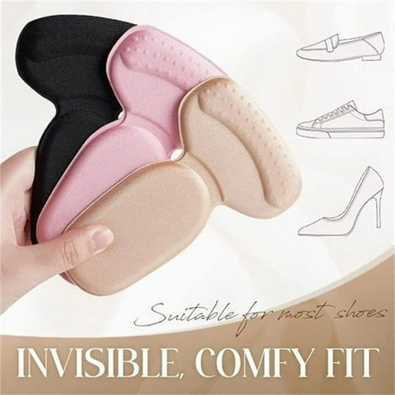 2Pair Heel Pads for Shoes, Heel Cushion, Knitted Fabric and Foam Self-Adhesive Heel Pads for Shoes Too Big or Loose, T-Shaped Breathable Heel Grips Cushion to Educe the Discomfort, Beige   Pink