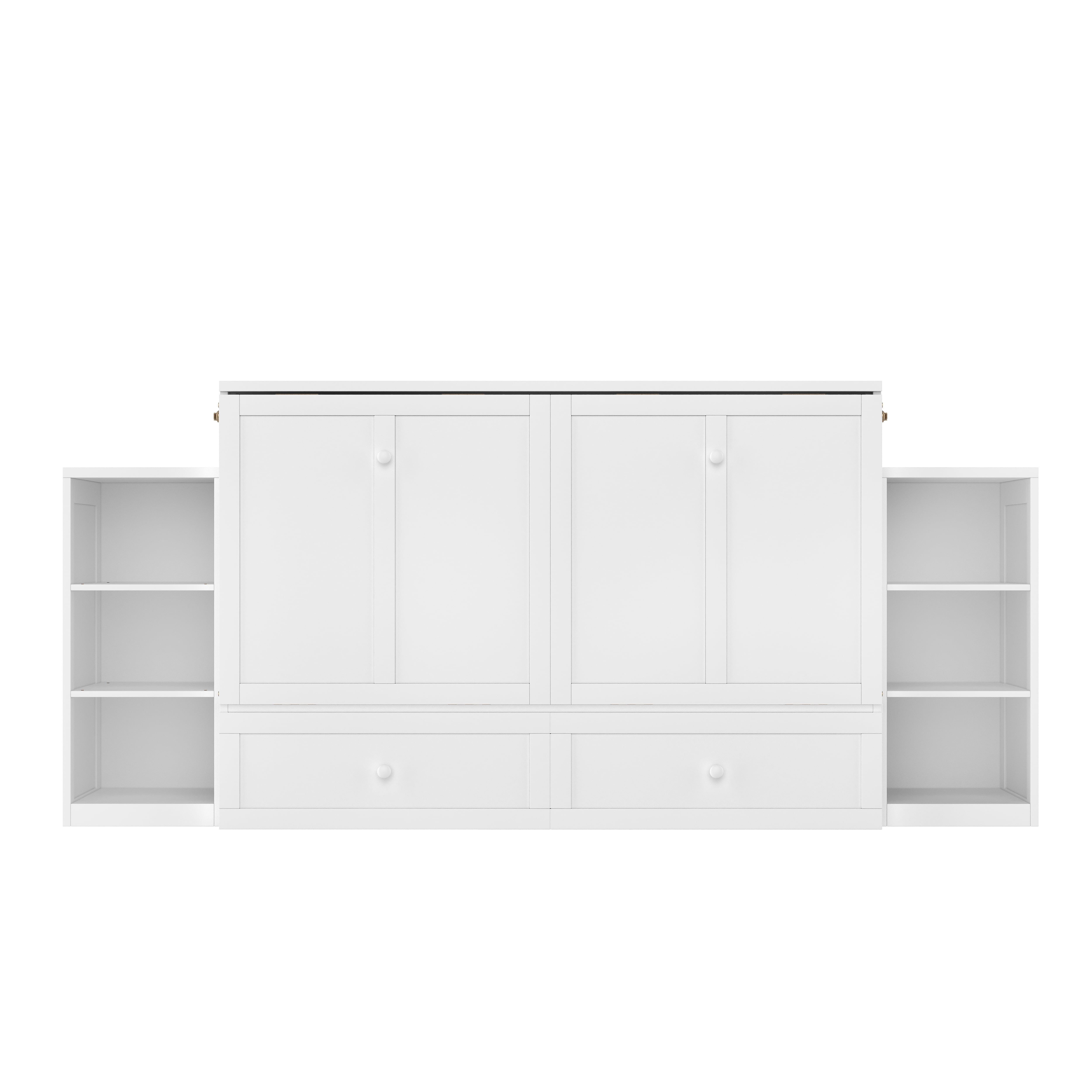 Mintazer Queen Size Murphy Bed with 6 Side Shelves & 2 Drawers, Modern Foldable Cabinet Bed for Bedroom Apartment Guest Room, White
