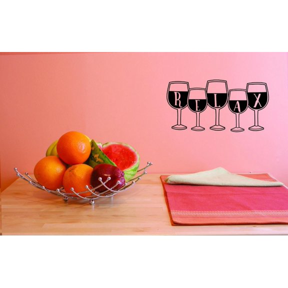 Custom Decals Relax With Wine Wall Art Size: 10 X 20 Inches Color: Black