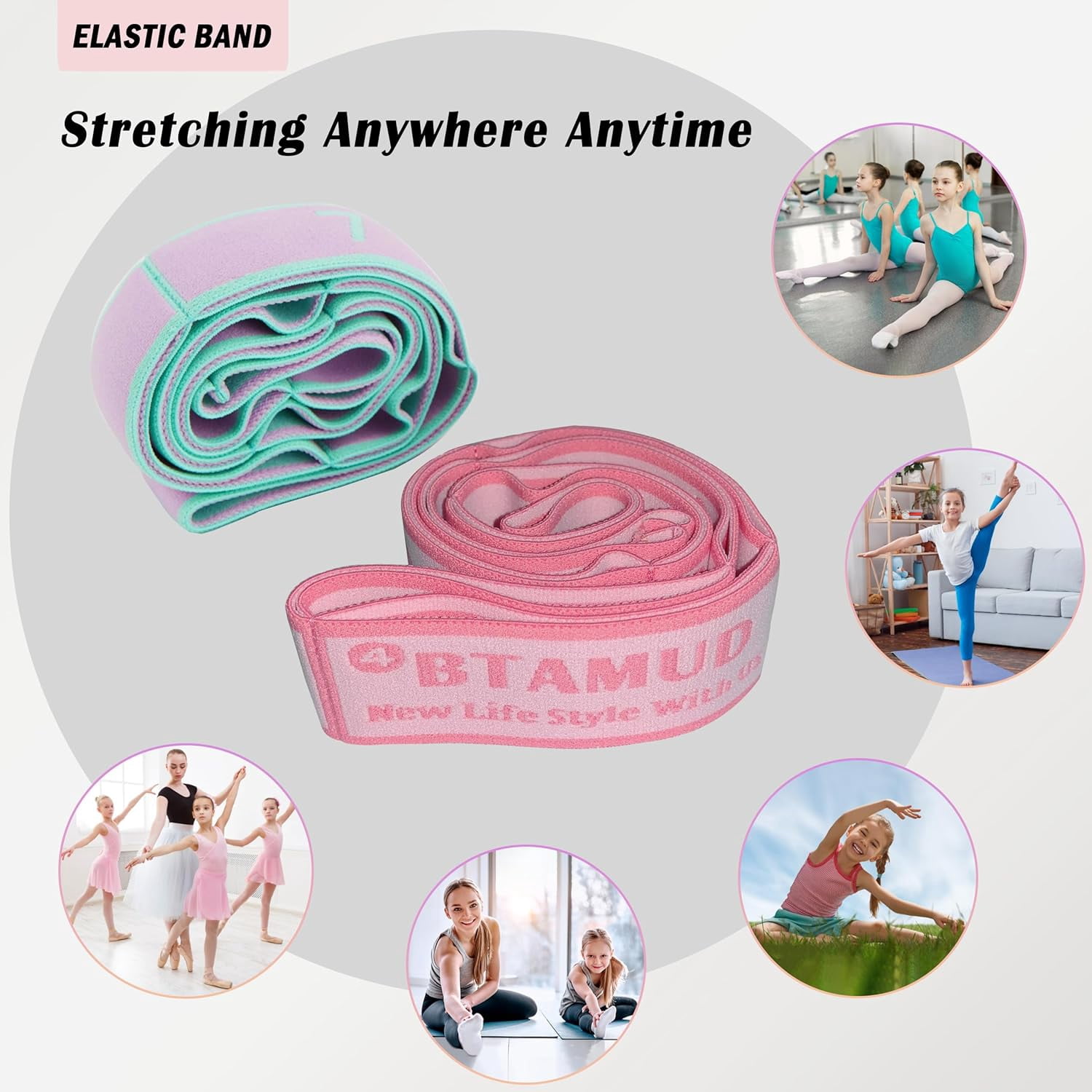 2 PCS Stretch Strap for Kids Dance Elastic Band for Children Gymnastics Stretching Strap Kids Stretching Bands Multi-Loop Adjustable Exercise Bands Stretching Resistance Ballet Bands -8 Loops