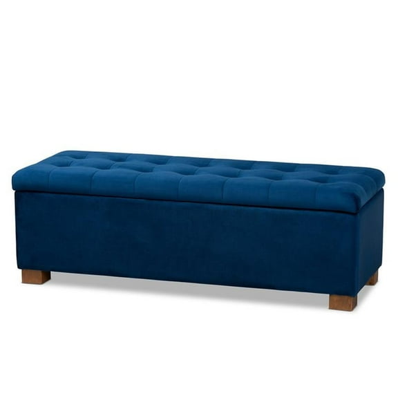 Bowery Hill Navy Blue Velvet Upholstered Storage Ottoman Bench
