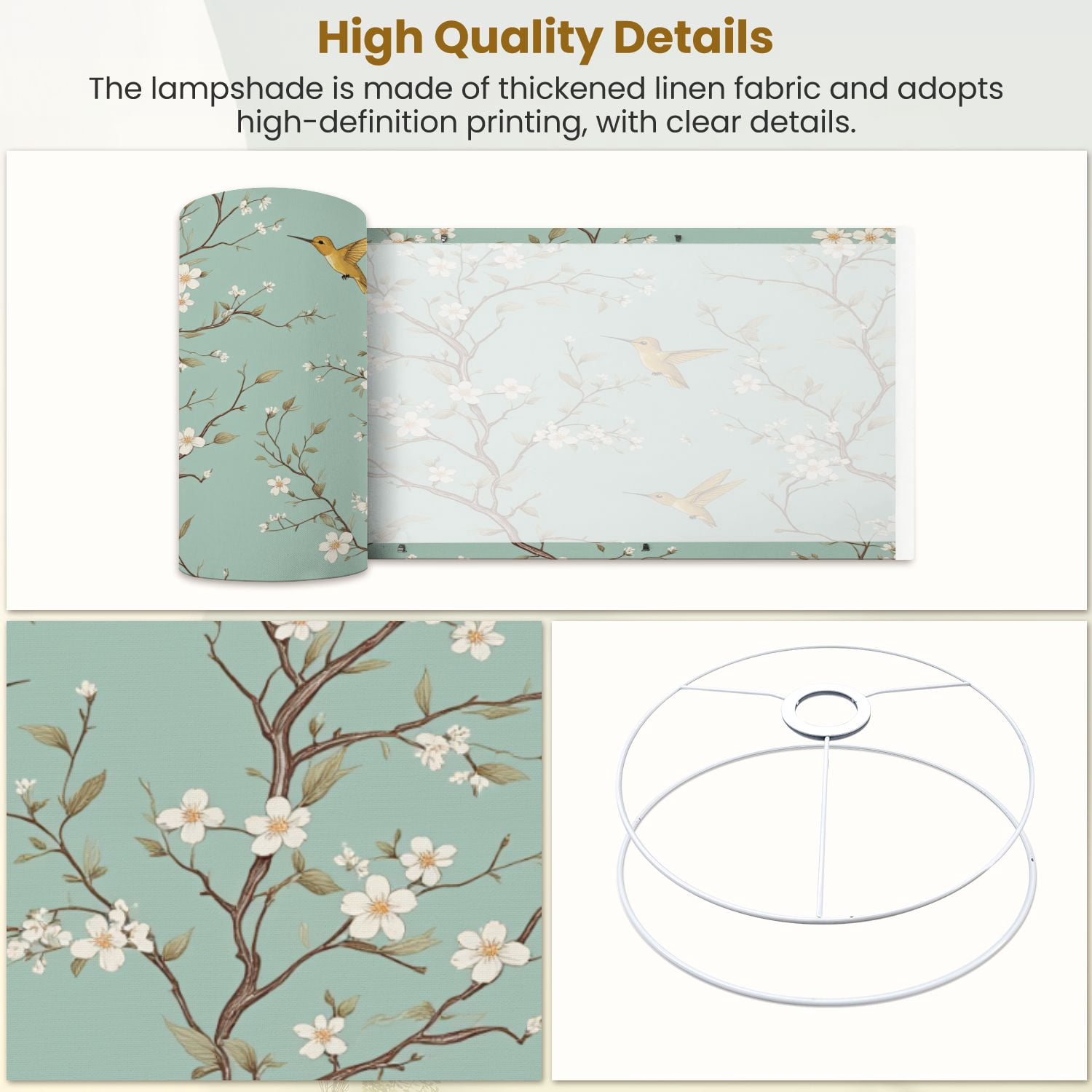 Lampshades 2 Pack Chinoiserie Floral Vintage Green Gold Birds Flowers Oriental 13"x13"x10" Light Shade for Table Lamps Floor Lamps Drum Lamp Shades Lampshade Replacement Easy Assembly
