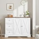 thumbnail image 1 of QinaQin Aparador buffet con almacenamiento, estilo farmhouse moderno con puertas tipo granero, 3 cajones y repisas abiertas para comedor o cocina, 1 of 7