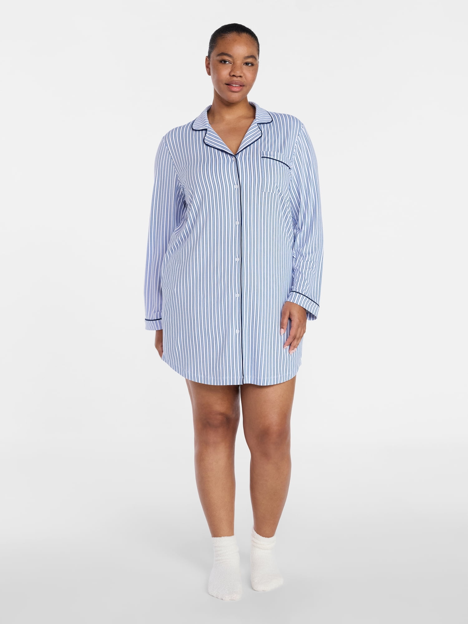 Joyspun Women's Dreamy Soft Collection Long Sleeve Sleepshirt, Sizes S-4X