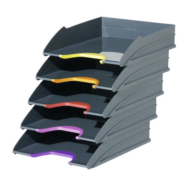 Varicolor Plastic Stackable Letter Storage Tray, Set of 5 Gray