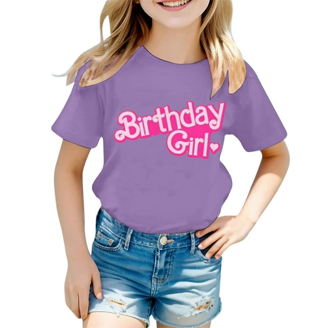 Landzoo One Children's Casual Letter Pattern Print Multicolor Round Neck Short Sleeves Cute Breathable Cozy Girls Tops