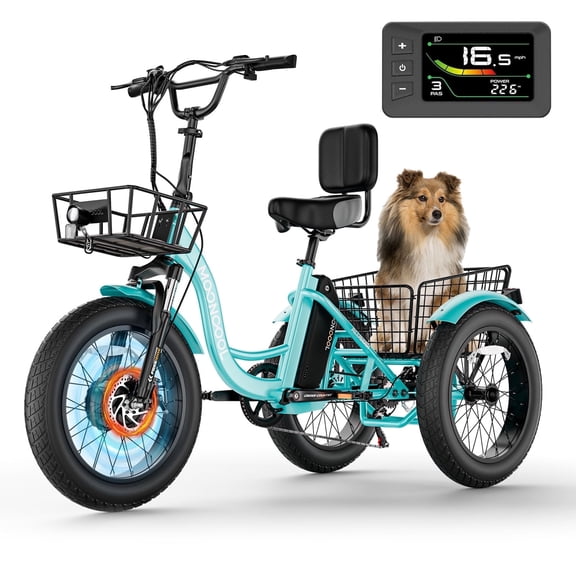 MOONCOOL Folding Electric Tricycle for Adults, 20" x 4" Fat Tire Electric Trike, 48V 500W Motorized Electric Bicycle, 3 Wheels 7 Speed Ebike w/ 14.5Ah Removable Battery& Speed Differential Mechanism