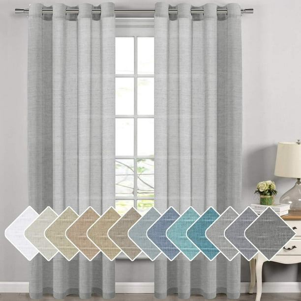 Cortinas de lino Paneles de cortina de mezcla de lino natural para sala de estar/cortinas transparentes de lino que reducen la luz 84 pulgadas de largo Juego de 2 paneles Paneles de ventana con ojales de níquel, gris natural52 pulgadas de ancho x 84 pulgadas de largo