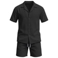 thumbnail image 4 of BLTIBY Mens 2 Pieces Cotton Linen Outfits Short Sleeve Button Down Lapel Shirts with Drawstring Shorts Tracksuit Beach Sets with Pockets Black XL, 4 of 4