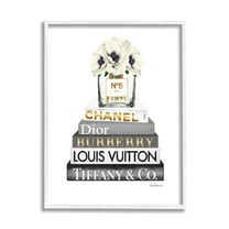 Stupell Industries Blooming White Floral Display on Glam Designer Bookstack Graphic Art White Framed Art Print Wall Art, 16x20, by Amanda Greenwood