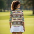thumbnail image 5 of Uorisanigo Aztec Tribal Women's 3/4 Sleeve Golf Top Size M Comfortable Fashionable Quick Dry Athletic Polo Shirts with Zip Up Collar Versatile Tennis Tops Breathable for Women, 5 of 7