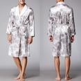 thumbnail image 2 of Holiday Clearance! ZVNAΖH Men's Silk Feeling Bathrobes Long Sleeve Satin Kimono Robe Sleepwear Printed Bathrobes, 2 of 7