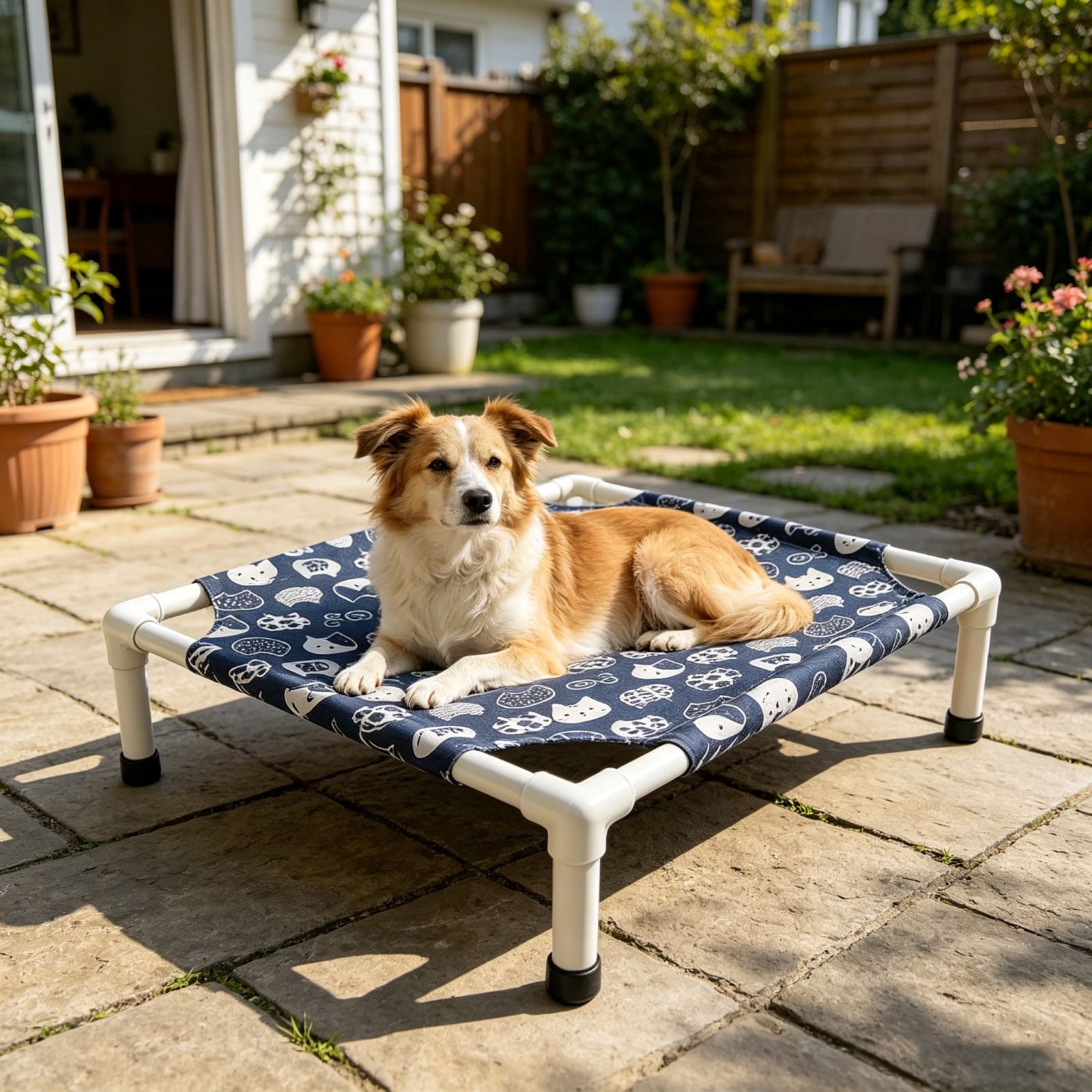 Elevated Raised Outdoor Dog Bed - Cooling Lifted Outside Dogs Cot Bed with Non-Slip Feet Dog Hammock Bed, Portable Puppy Pet Bed for Indoor & Outdoor
