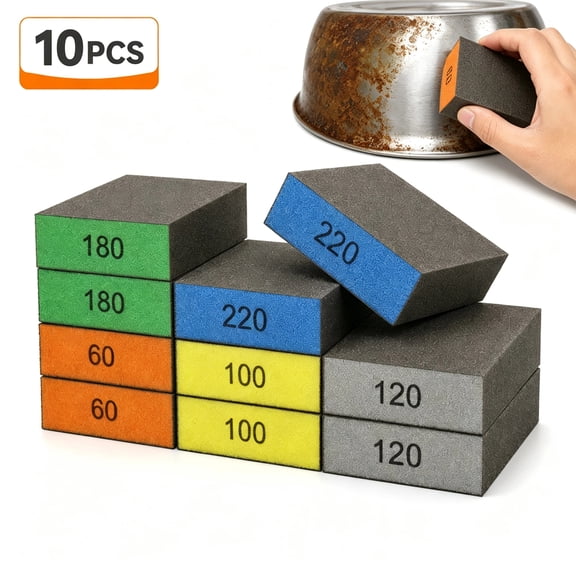 WLGJL 10 pack 60-220 Sanding Sponge, Washable and Reusable Handmade Sandpaper Block, for Wooden Drywall Sheetrock and Metal Glazing