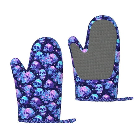 

Zeuib crystal Skull flower star Print Oven Mitts Oven Gloves with Non-Slip Silicone Heat and Slip Resistant Cooking Mitt Set for Cooking and Baking (2 Count)