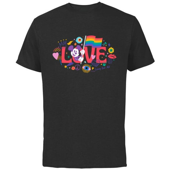 Disney Mickey Mouse Rainbow Pride Flag Love for All Doodles - Short Sleeve Cotton T-Shirt for Adults - Customized-White