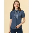 thumbnail image 2 of Blusa de Trabajo Allegra K de Manga Corta con cuello Abullonado y cuello Peter Pan Gris azulado L, 2 of 5