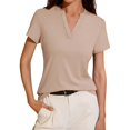 thumbnail image 2 of V Neck Loose Fit Short Sleeve Shirt For Women Spring Summer Tail Hem Blouse Top, 2 of 2