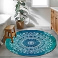 thumbnail image 4 of Teal Blue Boho Round Area Rug 3 FT,Small Kitchen Bathroom Mats,Retro White Rustic Flower Ethnic Pattern Washable Indoor Outdoor Throw Runner Carpet Non-Shedding Doormat for Table Shower Sofa Entryway, 4 of 8
