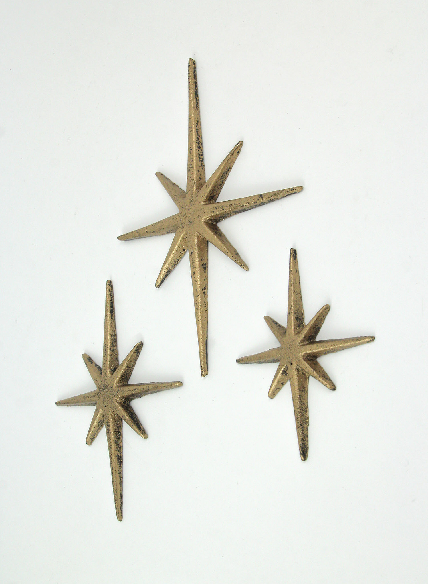 Zeckos Gold Cast Iron Pointed Atomic Starburst Wall Hanging Set of 