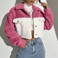 thumbnail image 3 of Cropped Jacket Women Long Sleeve Button Down Collared Color Block Casual Fuzzy Jackets Winter Coats Cardigan Outerwear, 3 of 7