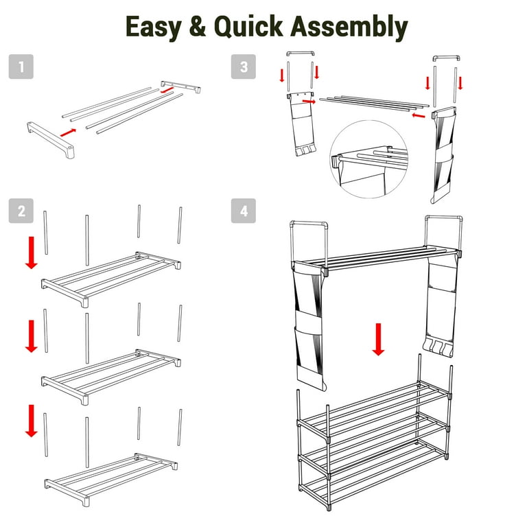 Yescom 4 Tier Shoe Rack 16 Pairs 35 7/16 x 11 5/8 x 29 1/2 Shelf Storage  Organizer Metal Entryway Black