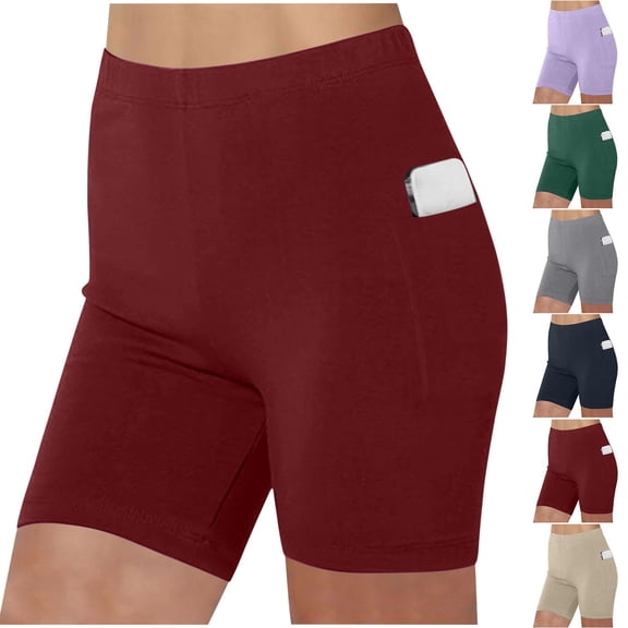 Biker Shorts Women High Waisted Workout Tummy Control Gym Running Yoga Shorts with Pockets Wine XL(XL)