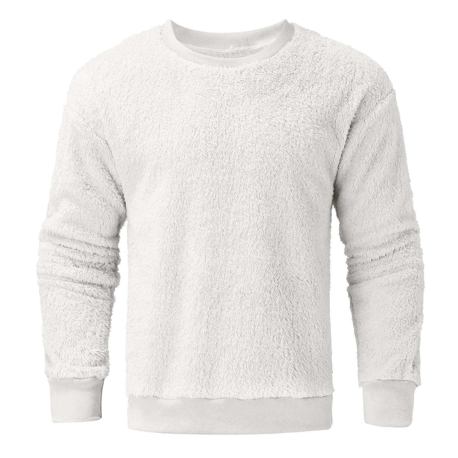 Winter White Men Fuzzy Pullover O Neck Sweatshirt Long Sleeve Sport Solid Color Fall Outwear Walmart