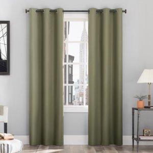 Sun Zero Cyrus Thermal 100% Blackout Grommet Curtain, 40" x 84", Olive